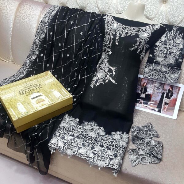 3 Piece Shirt & Duppata with Trouser Black