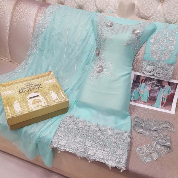 3 Piece Shirt & Duppata with Trouser Blue