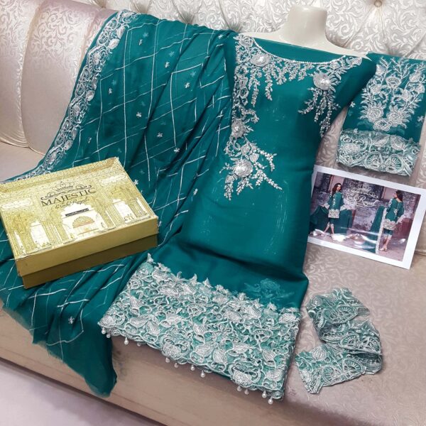 3 Piece Shirt & Duppata with Trouser Green