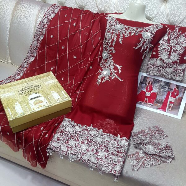 3 Piece Shirt & Duppata with Trouser Red